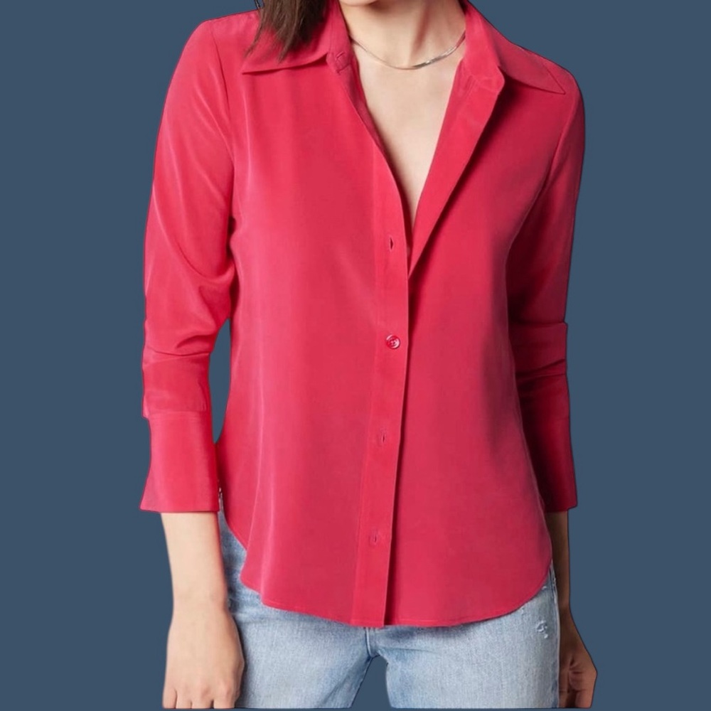 Equipment Women's Bright Red Button-Down Silk Blouse Size XS Preppy Career Shirt